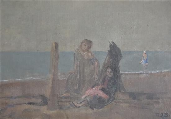 § Rodney Joseph Burn (1899-1984) Figures on Brighton Beach 1922 10 x 14in.